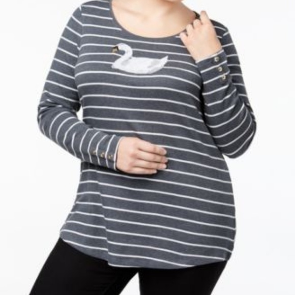 Charter Club Charcoal Swan Embellished Top - Picture 1 of 6